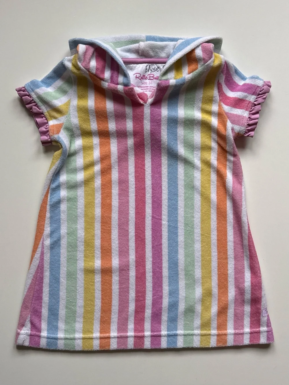 RuffleButts Girls Rainbow Dream Stripe Ruffle Terry Cover-Up - Size 3T